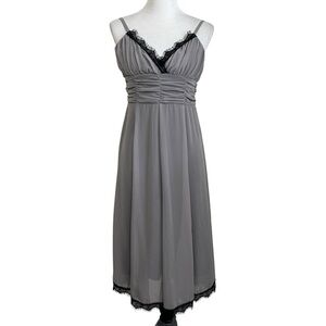 Vintage Johnathan Martin Chiffon Slip Midi Dress Sz 6 Gray Lined Lace Trim